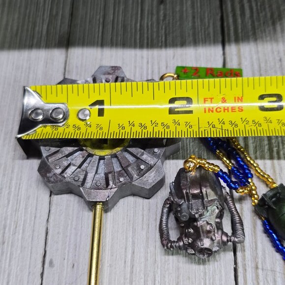 Handmade Fallout Vault Inspired Hair Stick Helmet, Mini Nuke, and +2 Rad Charms - Picture 7 of 14